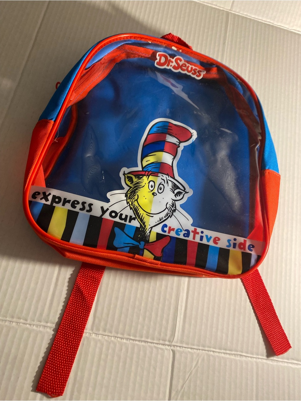 Dr. Seuss Blue and Red Kids Backpack with Cat in the Hat Graphic